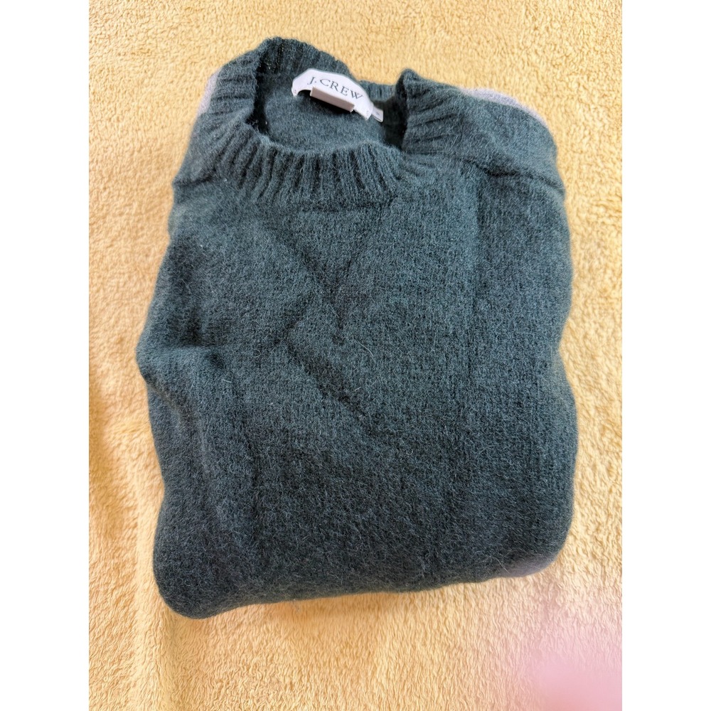 Vintage J.Crew Wool Sweater Mens M Dark Green Side Stripe Crew Neck Pullover - Picture 4 of 9